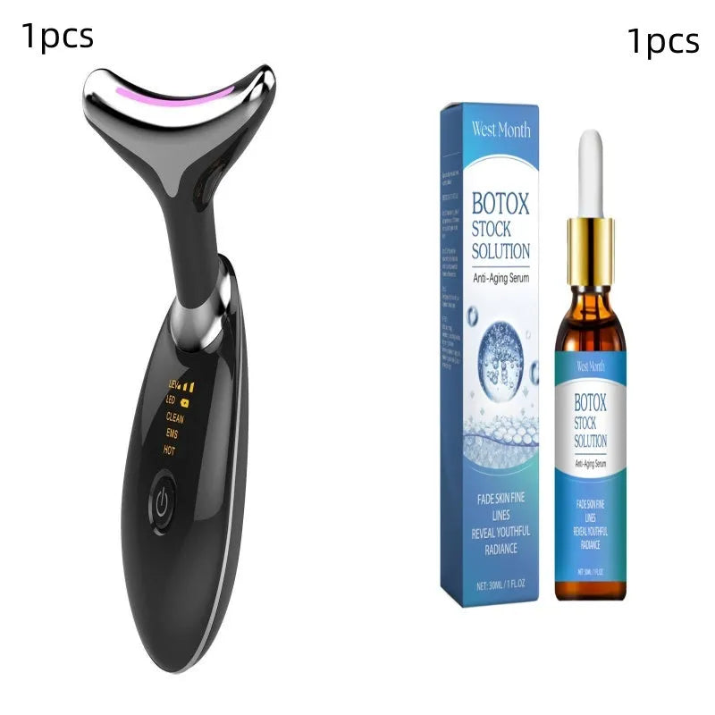 ES-1081 EMS thermal neck massager with LED lights for skin tightening and wrinkle care.