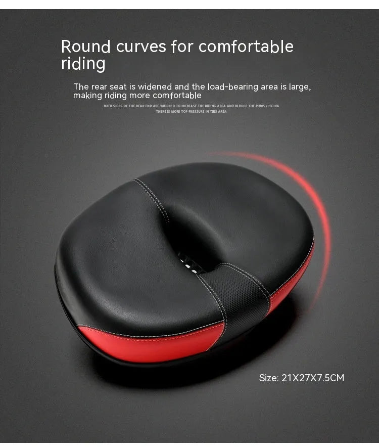 Thickened plus size mountain bike saddle in red with hot stamping pattern and reflective stitching