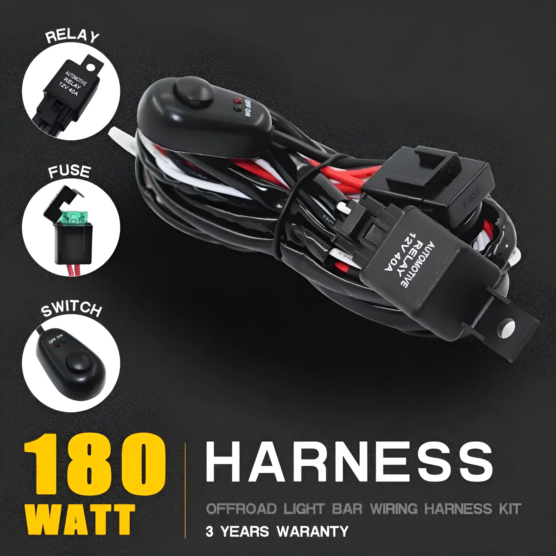 LED roof spotlight wiring harness with 2 metre silicone cable for vehicle lighting installation