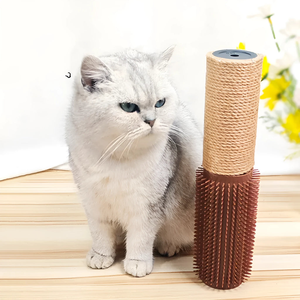 Brown or grey sisal cat scratching post measuring 30cm tall