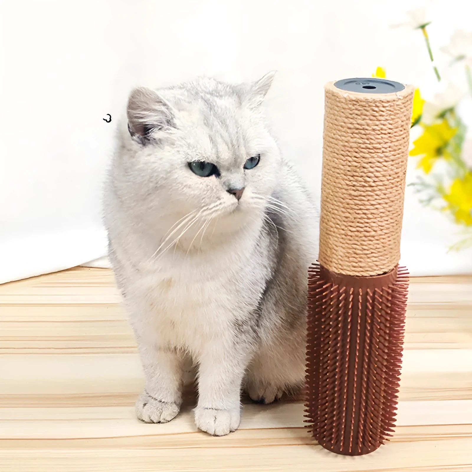 Brown or grey sisal cat scratching post measuring 30cm tall