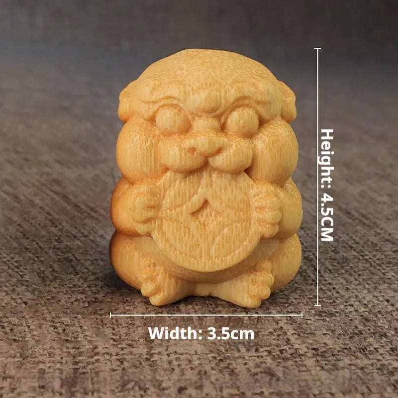 Solid bamboo carving ornament with Take Money design, 4.5cm height natural craft