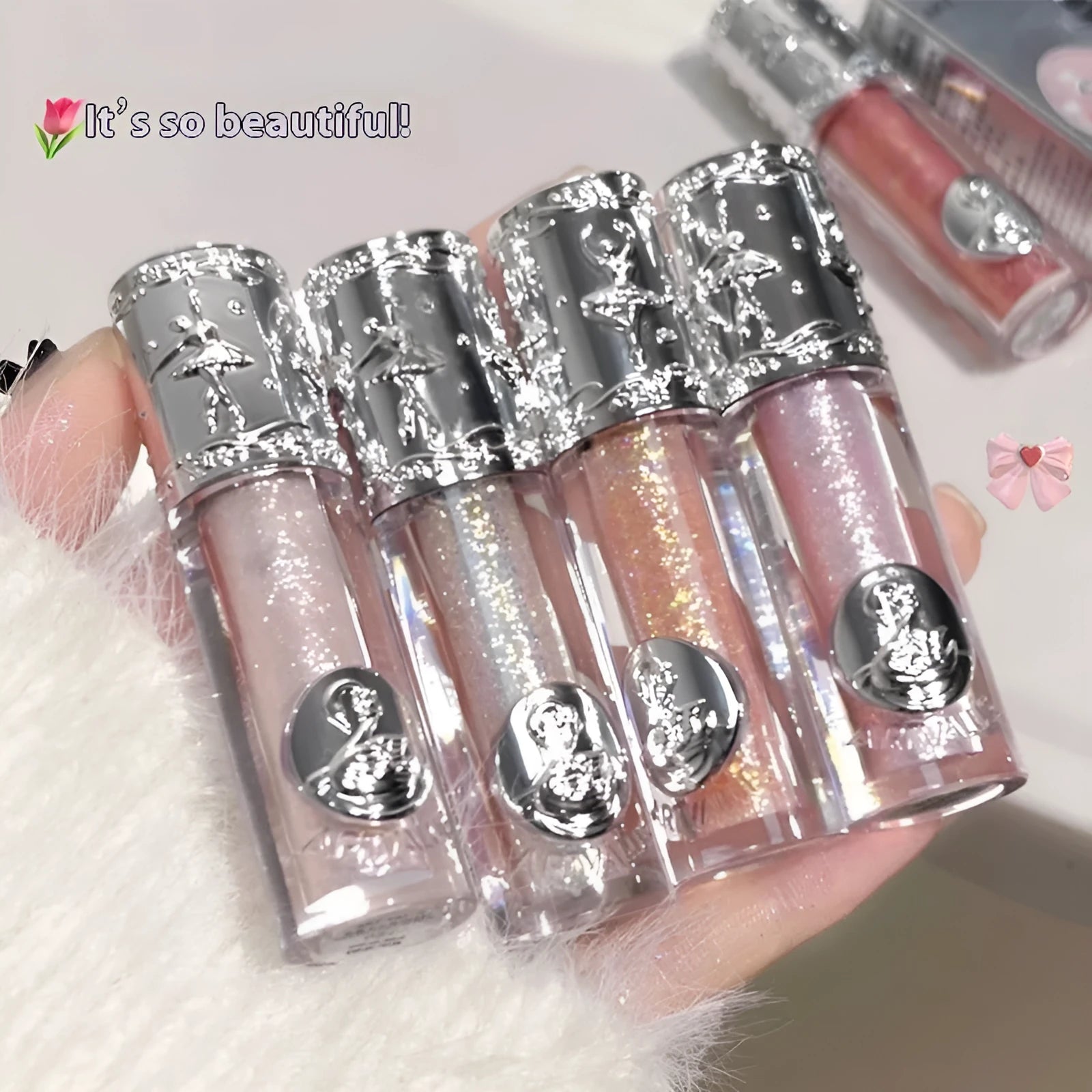 Five shades of liquid eye shadow for ballet and performance makeup in pink, peach, lilac, bronze, and rose gold