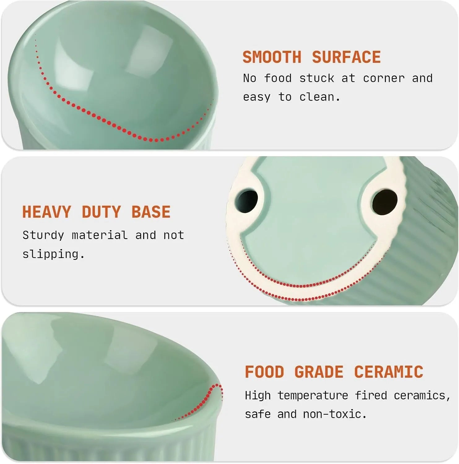 Ceramic elevated cat bowl in green or yellow with a tilted, round, whisker-friendly design.