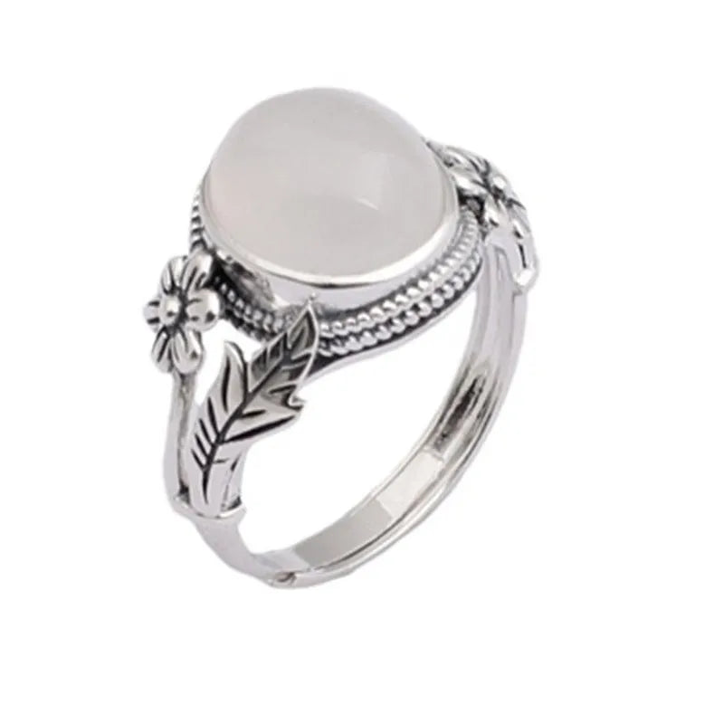 Copper vintage ring with adjustable open mouth design in antique white chalcedony colour