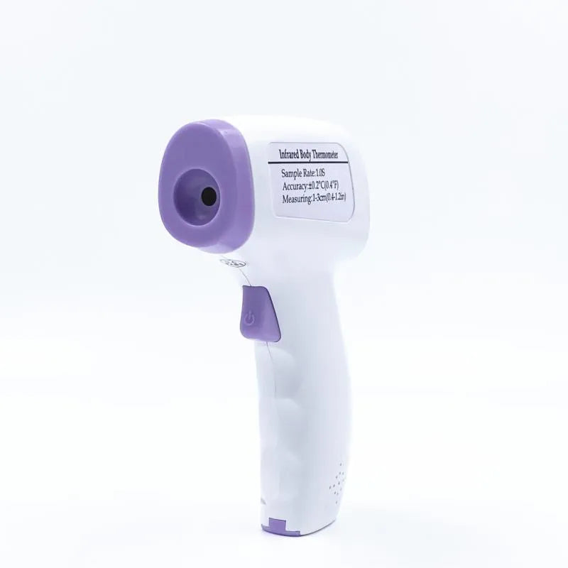 White digital non-contact thermometer with wall mount hardware.