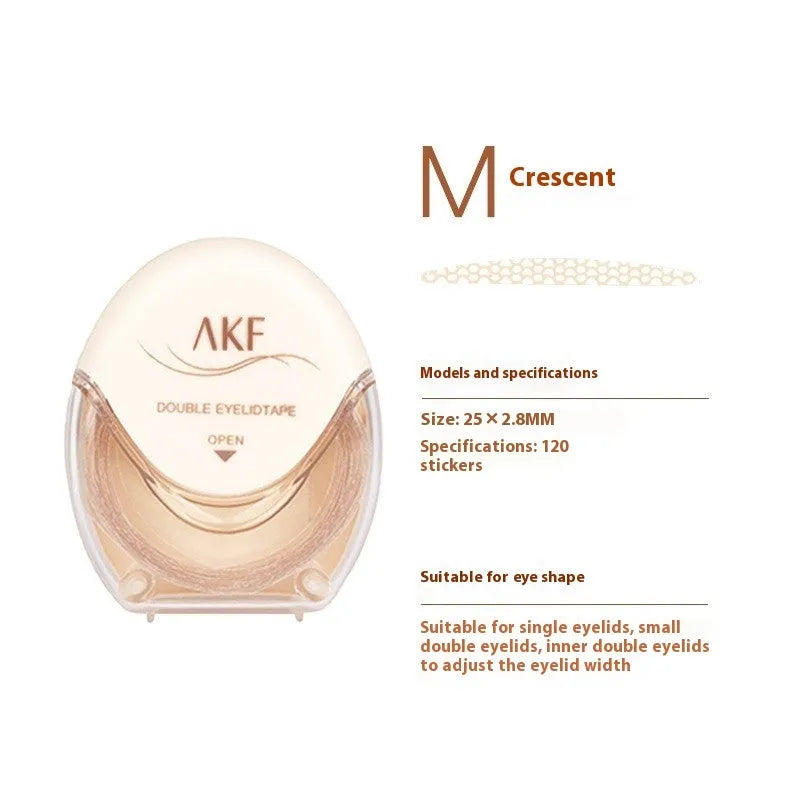 Pack of invisible lace double eyelid stickers showing 120 count and Crescent M, Crescent S, Olive M style options.