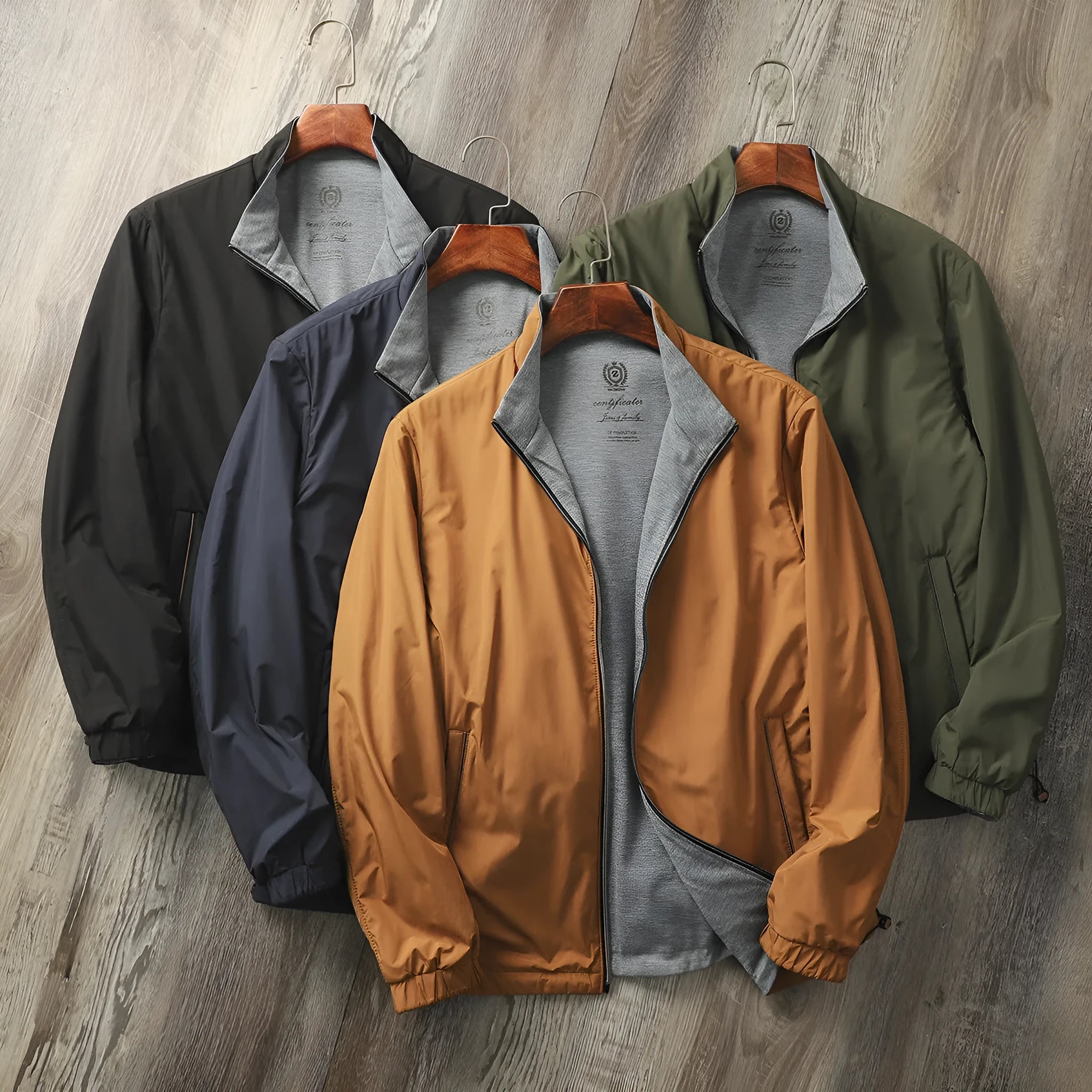 Men's stand collar casual jacket in Army Green, shown with a simple design for daily wear.