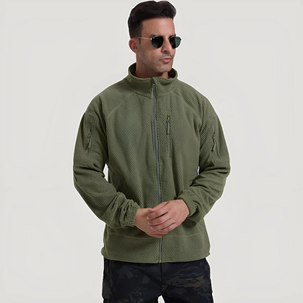 Men's polar fleece cycling jacket in solid colour with zip front
