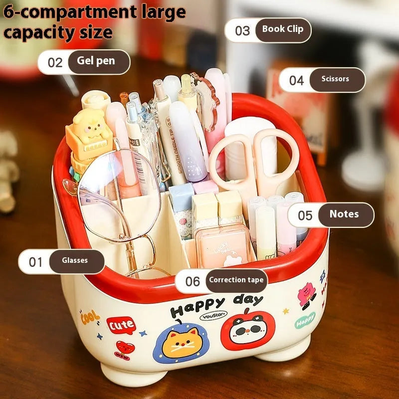 Cartoon style desktop storage box with 2L capacity and organisation stickers