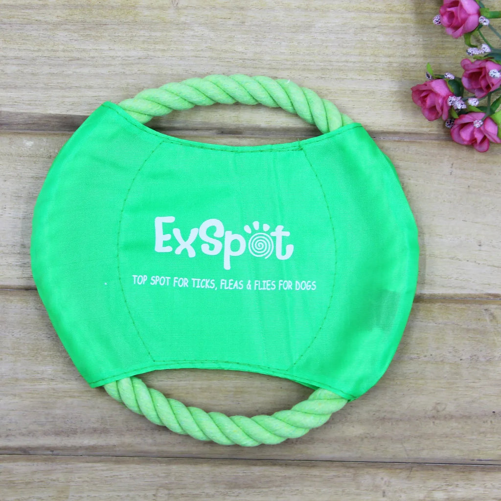 Canvas and rope pet dog flying disc toy with 19cm diameter on grass