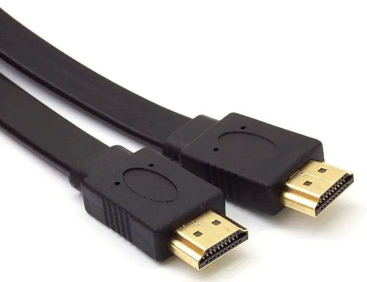 Flat HDMI cable showing version 1.4 specification with copper wire construction and multiple length options