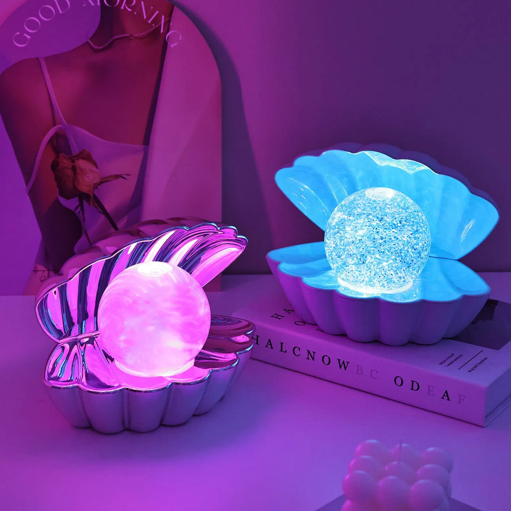 Shell-shaped decorative neon night lamp with ambient lighting in three colour options