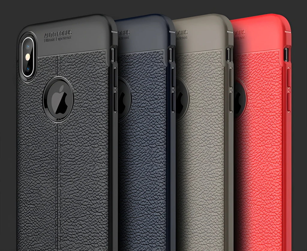 WeFor black PU leather texture case for OnePlus 6, 5, and 5T smartphones with included screen protector