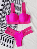 Women's push-up bikini set with steel bracket support in Rose Red, Black, Peacock Blue and Blue nylon fabric