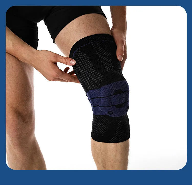 Black and blue adult sports knee pad made from nylon and spandex for running and basketball