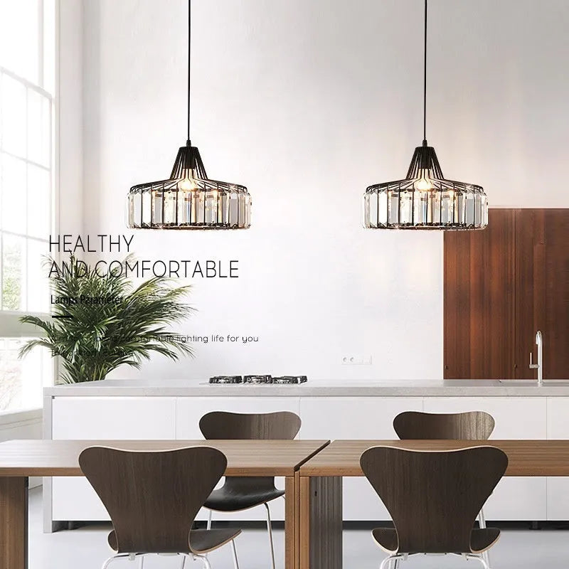 Crystal chandelier pendant light with iron construction and LED three-colour change lighting