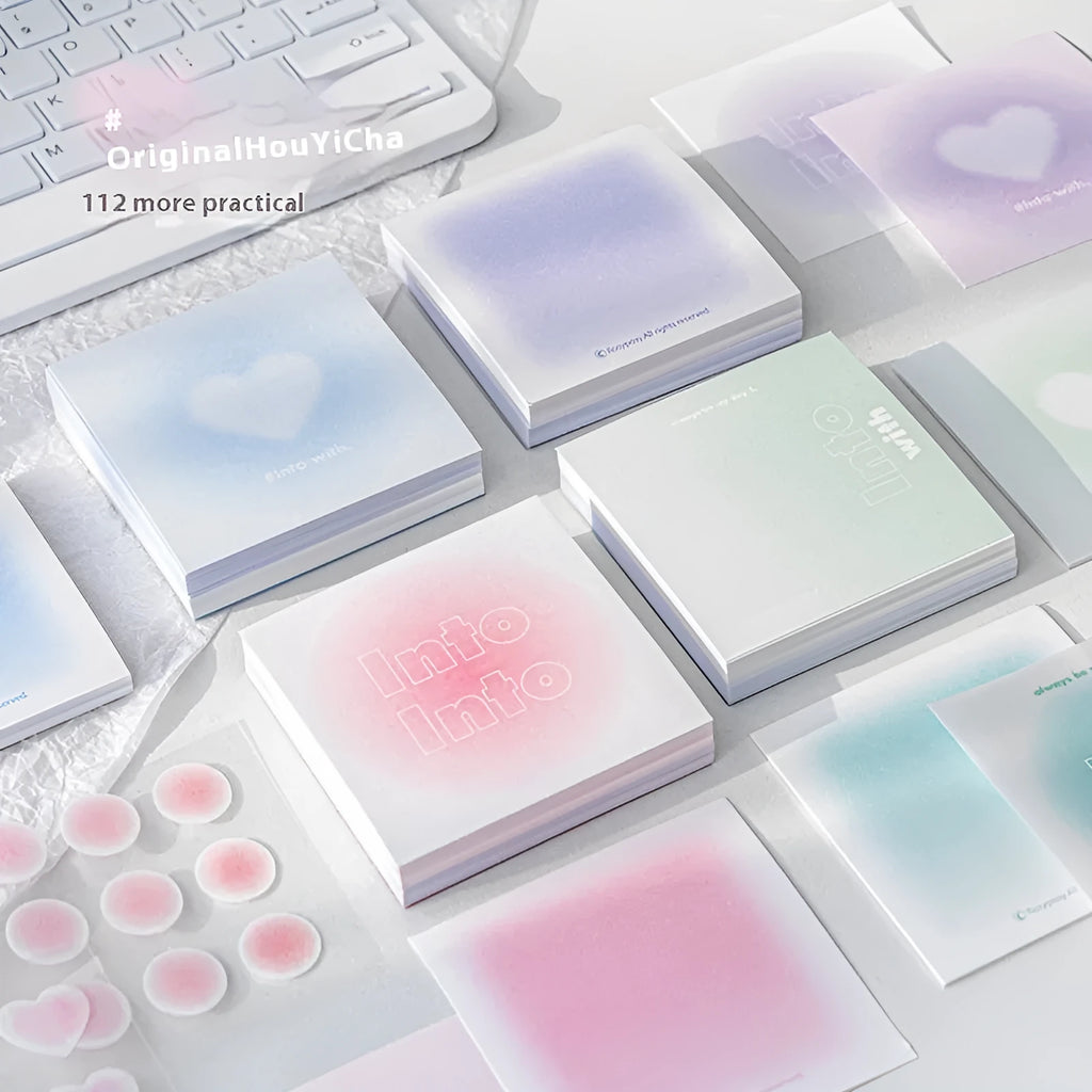 Square 70mm gradient colour multifunctional notepad with sticky notes, parchment paper, and stickers