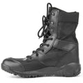 Black and sand coloured Yulong tactical combat boots for outdoor hiking and sports.