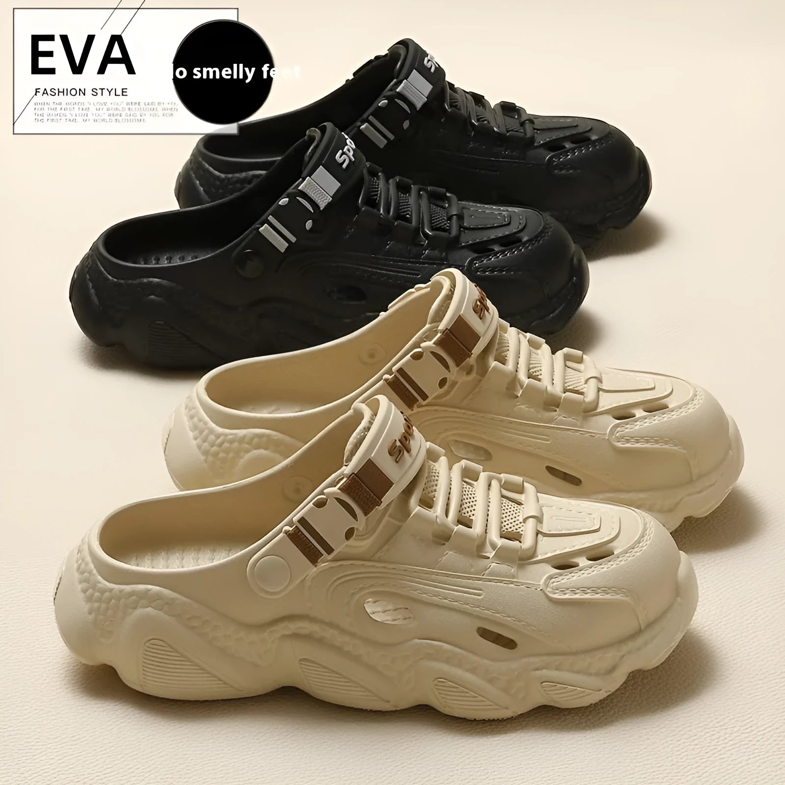 Men's khaki summer slippers with hollow-out design and textured EVA non-slip sole