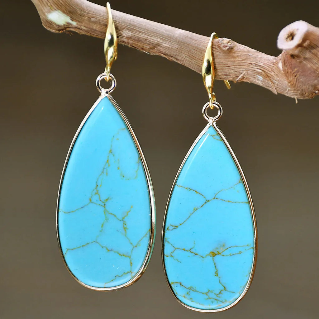 Vintage tigereye stone drop earrings with long water droplet design in five natural stone colour options