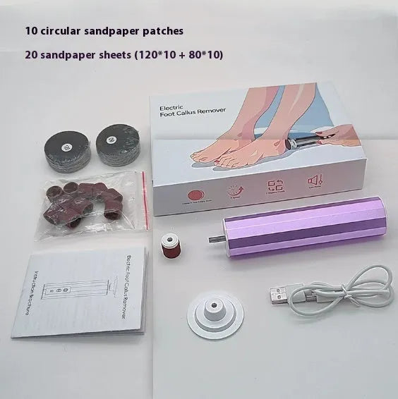 USB-powered electric callus remover manicure set with grinding wheel patches in black, pink, or purple.