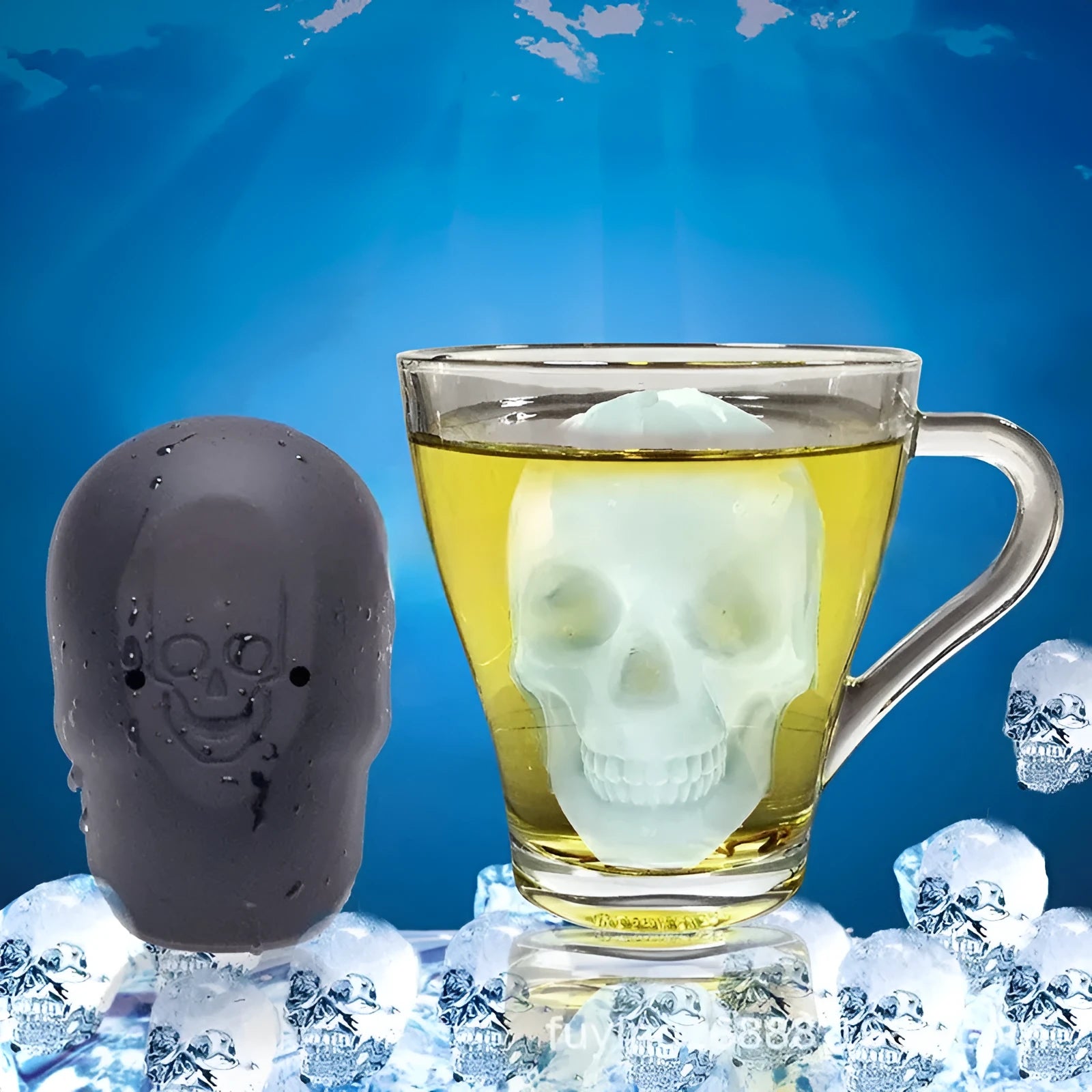 3D Halloween skull ice cube tray made from food-grade silicone