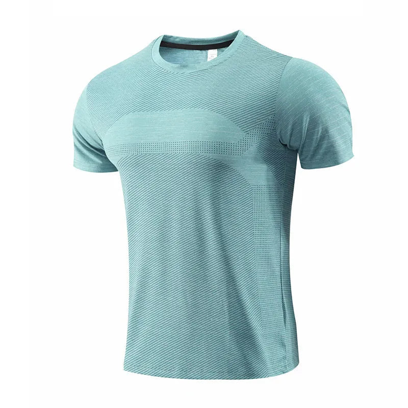 Men's short sleeve athletic t-shirt in polyester spandex for running and basketball