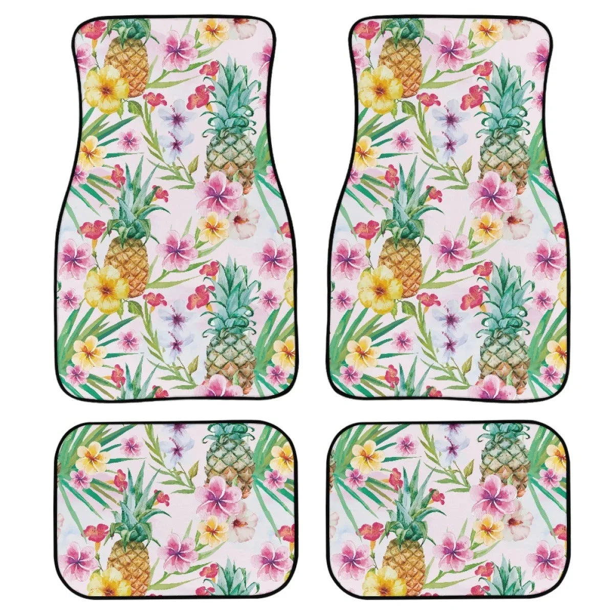 Black printed rubber car foot mat four-piece set showing 20mm thickness