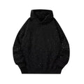Loose-fit black hooded sweater with starry letter print for men and women