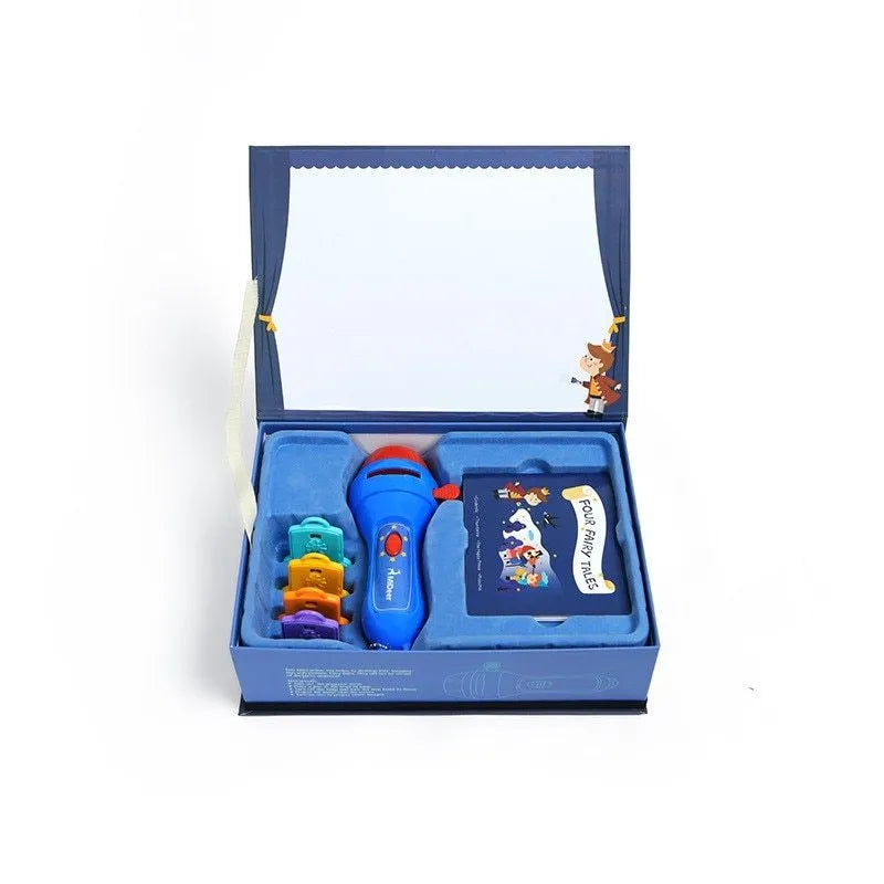 SmartKids children's story projector torch with four clip-on projection discs showing fairy tale images