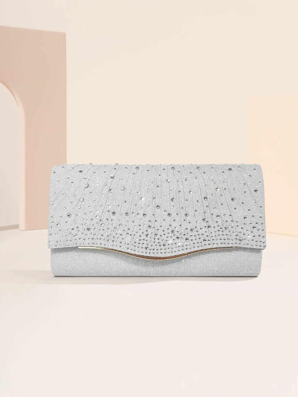 Woven fabric horizontal square dinner clutch with rhinestone diamond pattern, available in black, for women's party and daily use.