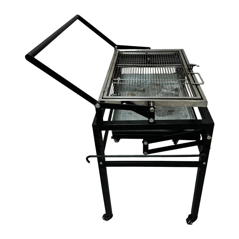 Large portable foldable charcoal barbecue grill with detachable components