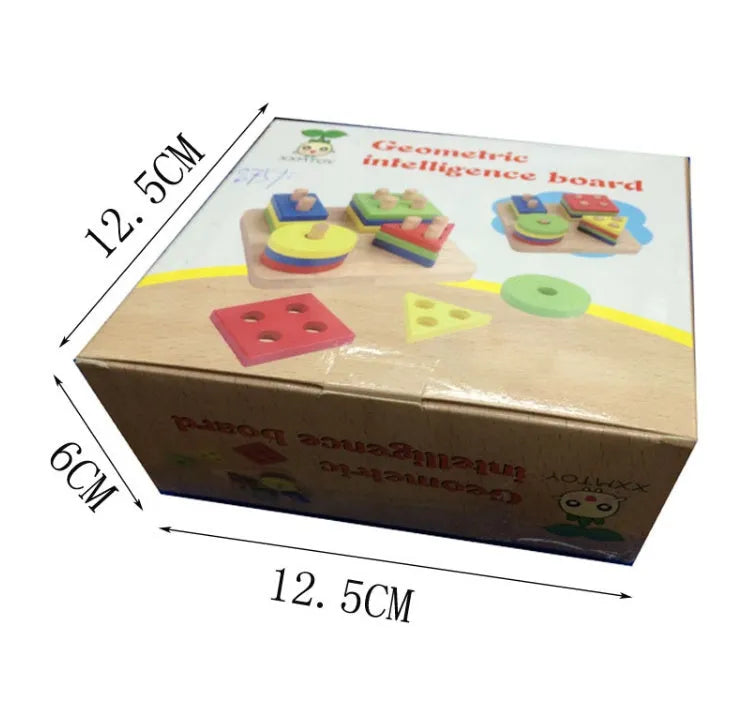 Wooden geometric shape puzzle educational toy for baby toddler intelligence development with colourful pieces