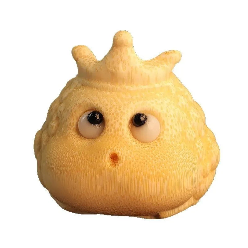 Solid bamboo carving of a cute Crown Princess toad hand ornament