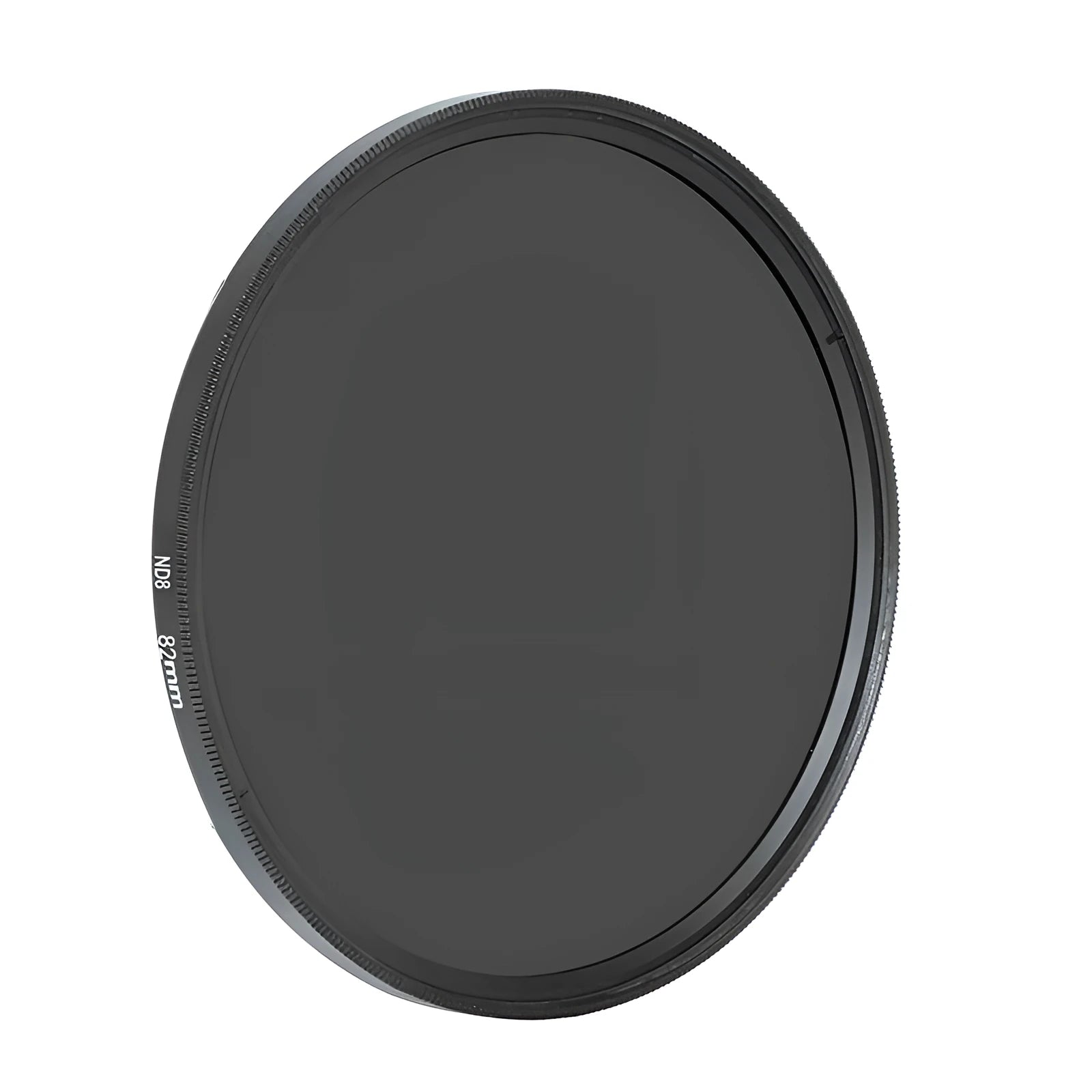 Camera ND8 filter with aviation aluminium frame showing thread sizes from 49mm to 82mm