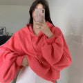 Women's watermelon red mulberry silk hooded sweater loose fit sleeveless