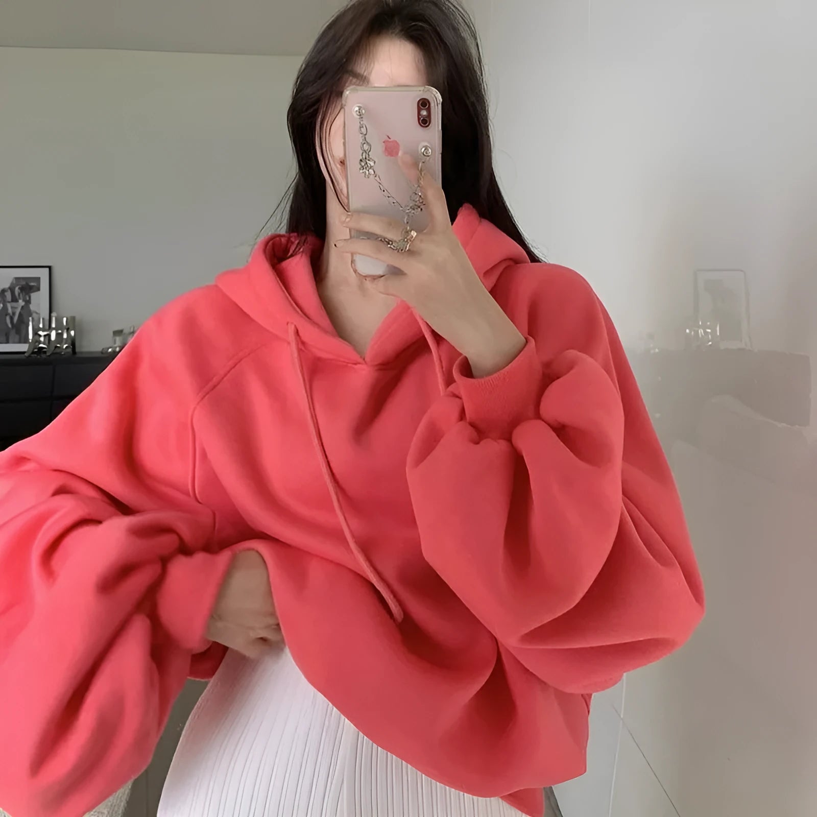 Women's watermelon red mulberry silk hooded sweater loose fit sleeveless