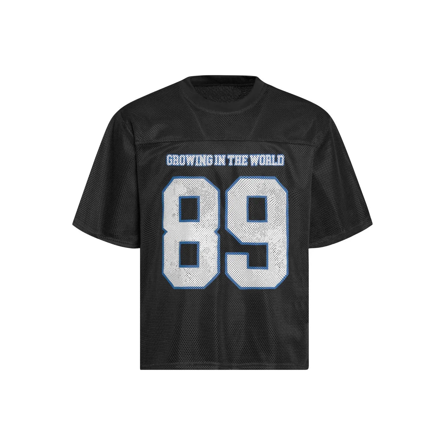 Loose-fit black and white t-shirt with alphanumeric printing, short sleeves, casual leisure wear