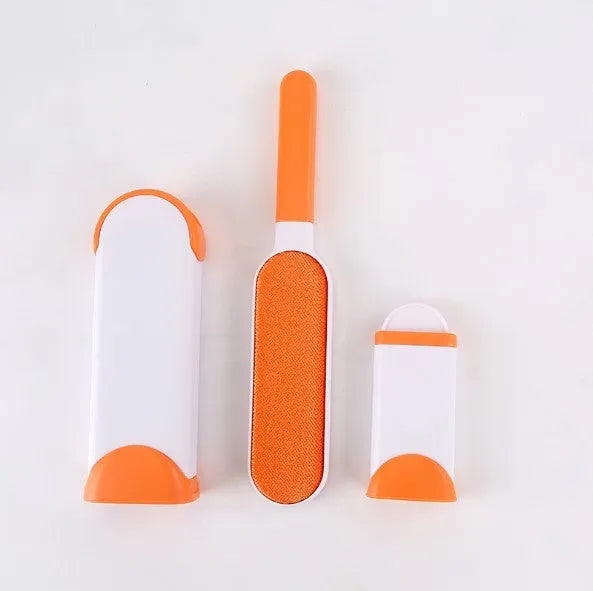 Blue pet hair removal comb with self-cleaning base for sofa upholstery