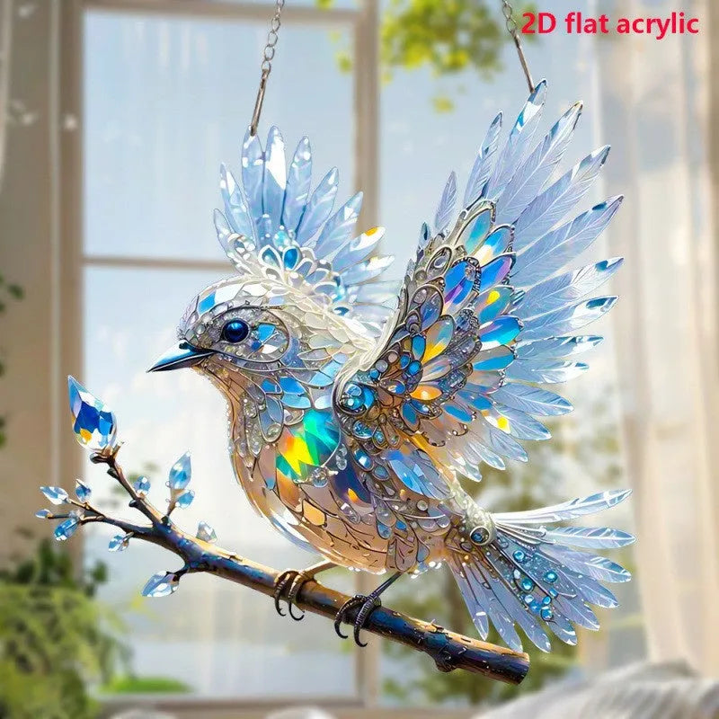 Square acrylic bird pendant decoration with cartoon design, available in 15cm and 20cm sizes