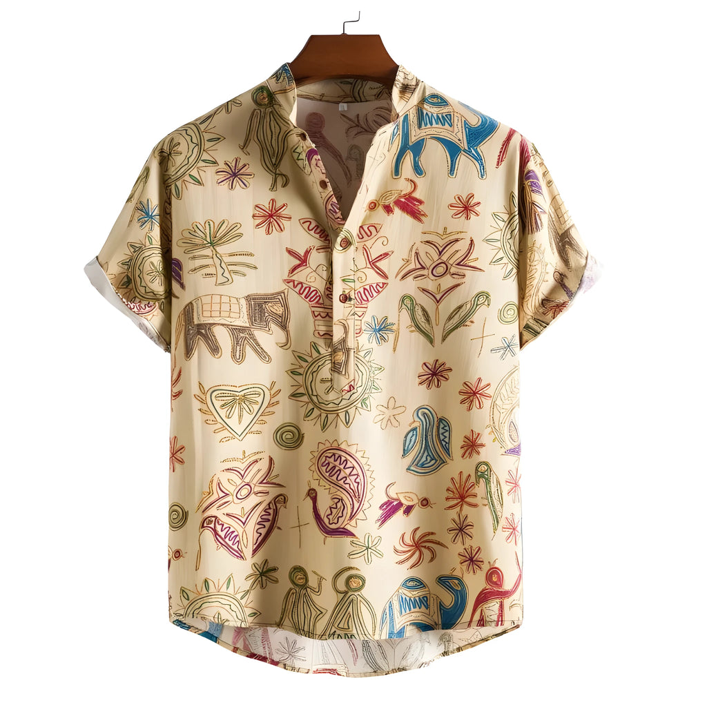 Men's loose fit cardigan shirt with 3D digital printing and elastic polyester fabric