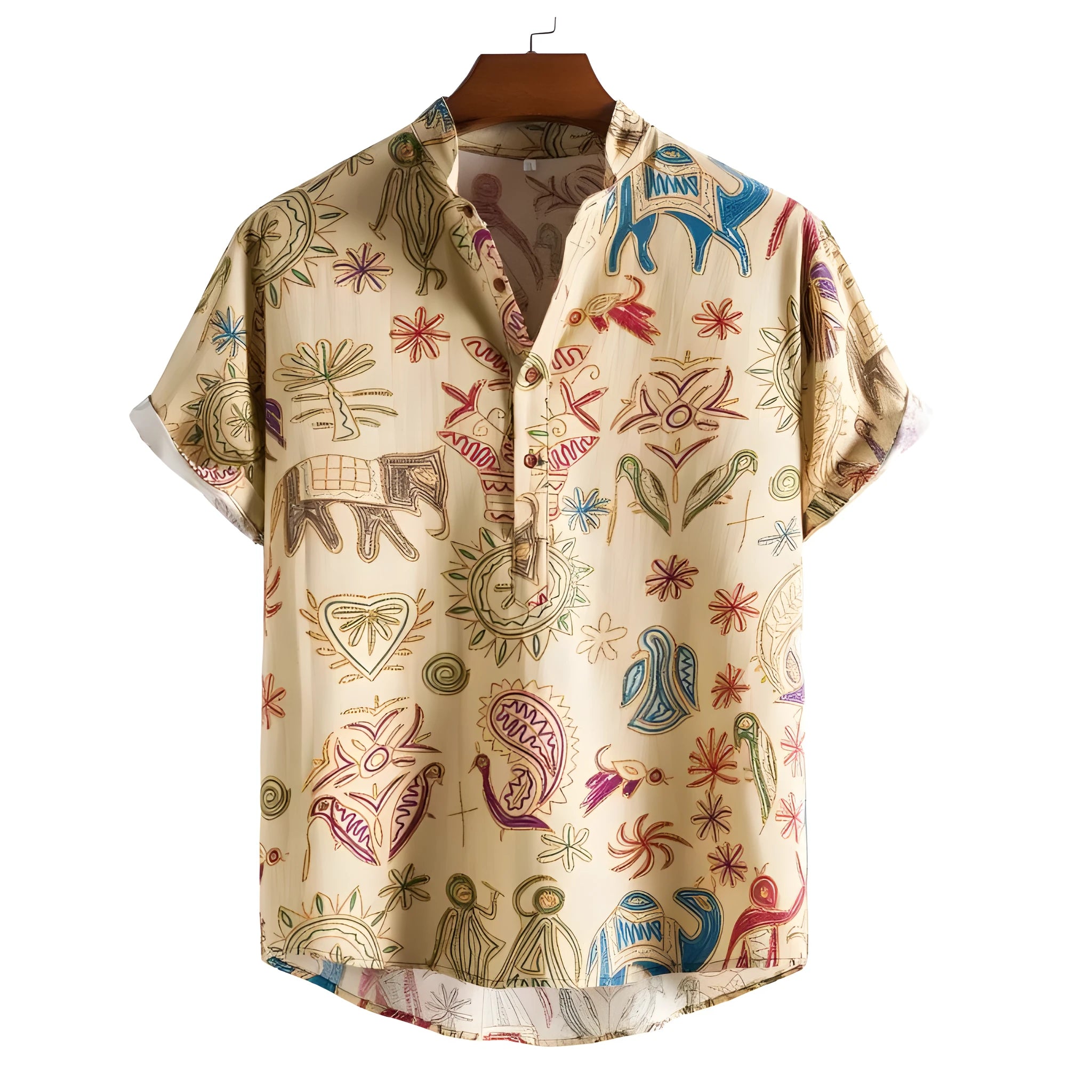Men's loose fit cardigan shirt with 3D digital printing and elastic polyester fabric