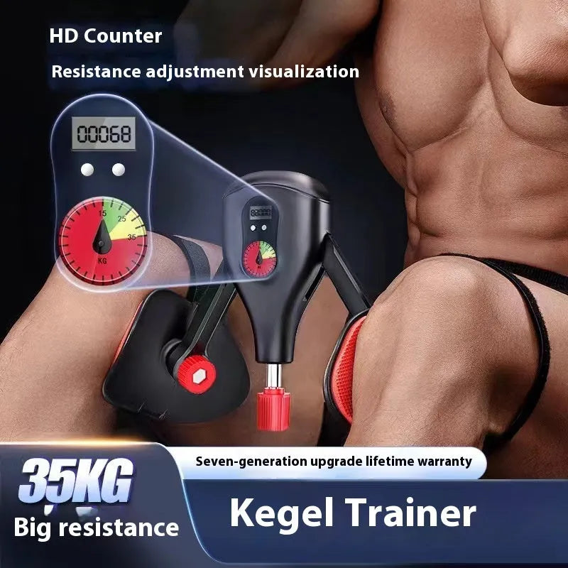 Men's black kegel trainer with adjustable elastic straps for pelvic floor muscle exercise