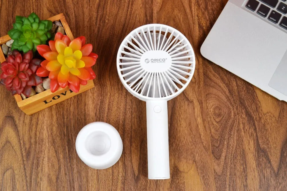 White ORICO FH1 portable USB rechargeable handheld and desktop fan