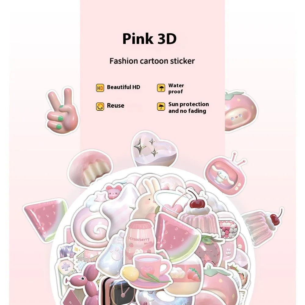 Two types of pink girl heart decorative stickers with realistic 3D appearance, 63 pieces per design