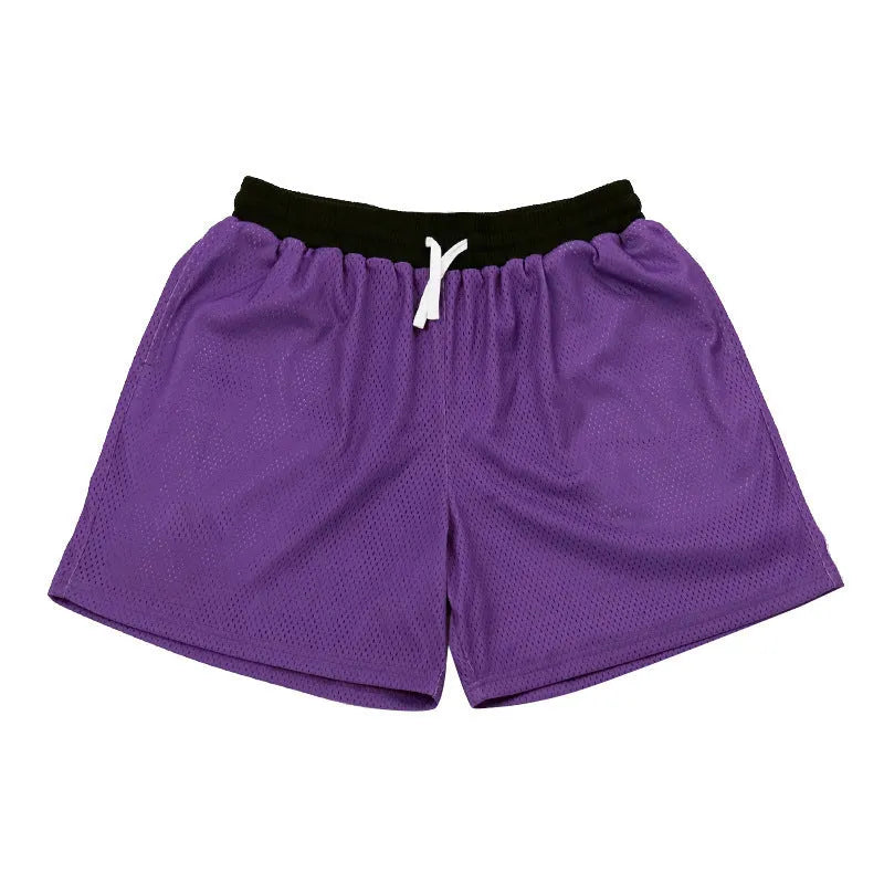 Men's solid colour quick-drying mesh shorts for summer running and fitness activities