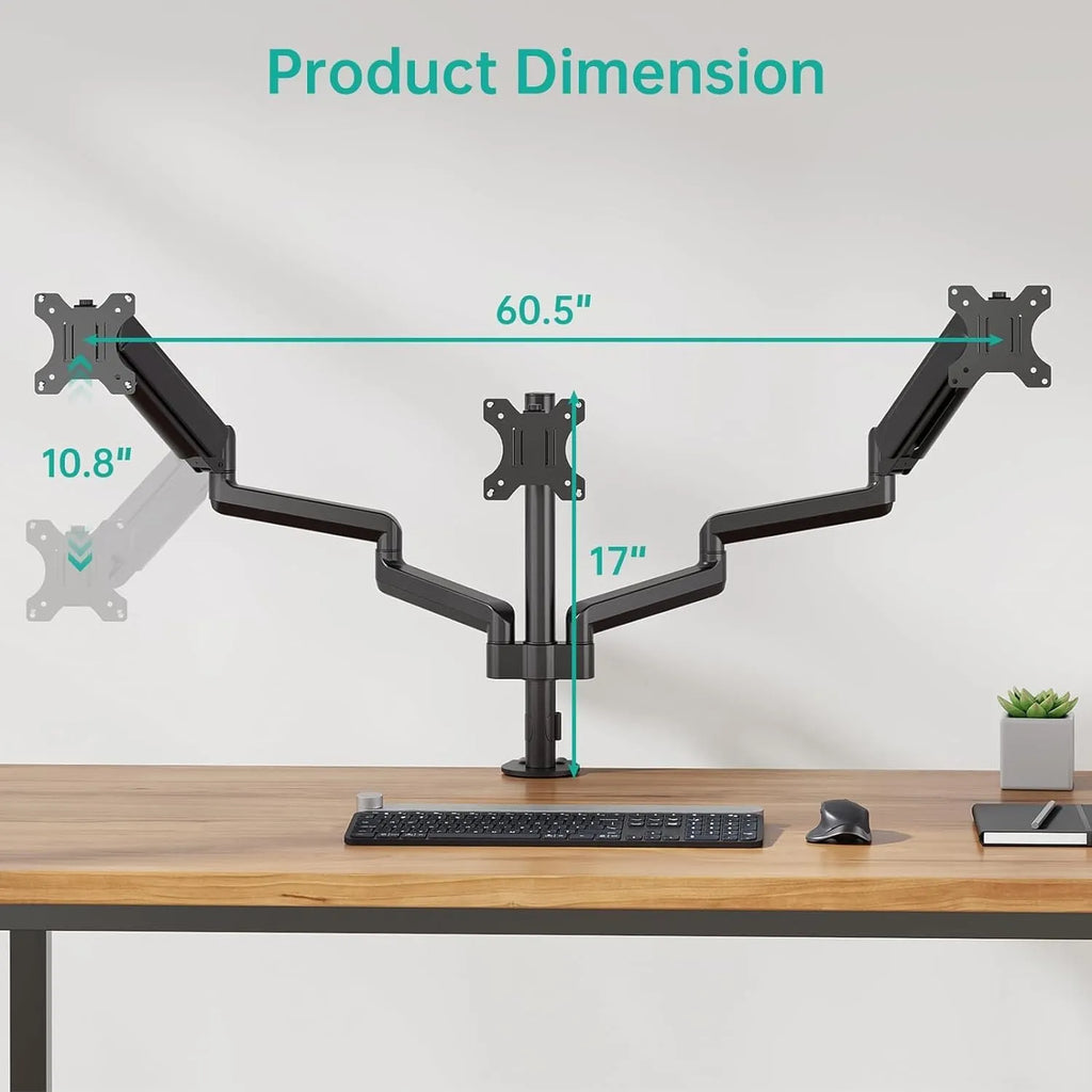 Black aluminium alloy monitor arm with three-arm gas spring for 13-27 inch screens