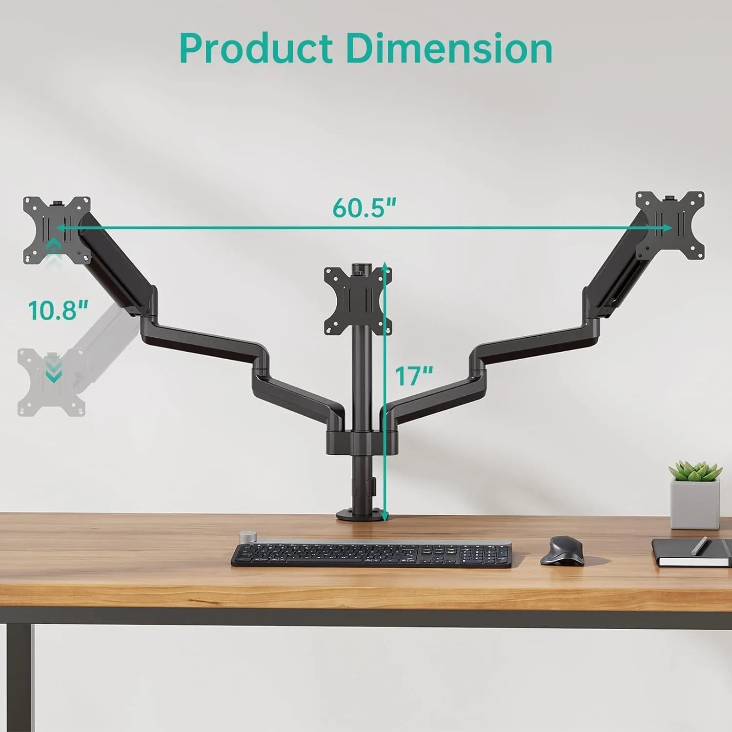 Black aluminium alloy monitor arm with three-arm gas spring for 13-27 inch screens