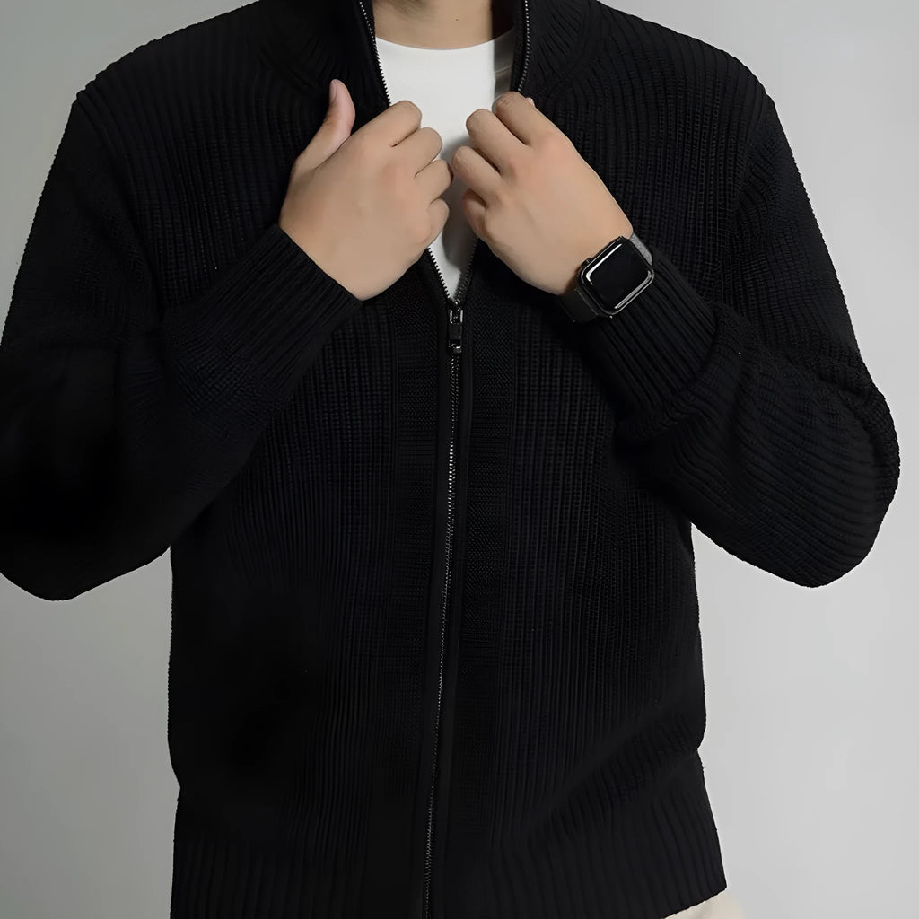 Men's black modal loose fit cardigan casual sweater front view